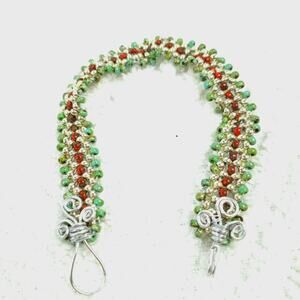 Handmade~Aqua, Silver & Deep Red Cuff~8 ¼"'